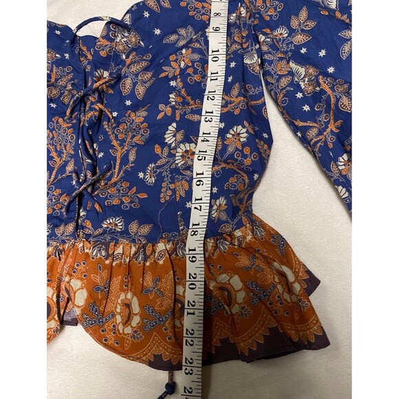 House of Harlow 1960 Medium M Peplum Balloon Sleeve Lace Up Bohemian Blouse - Picture 10 of 10